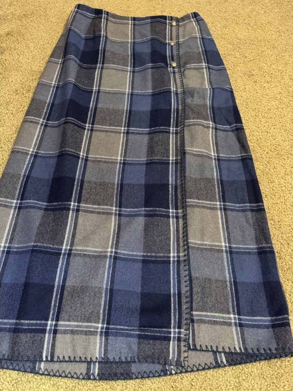 VTG Womens Wool Blend Blue Plaid Wrap Maxi Skirt Sz 12 Boho Chic Hippie Country - Picture 9 of 11